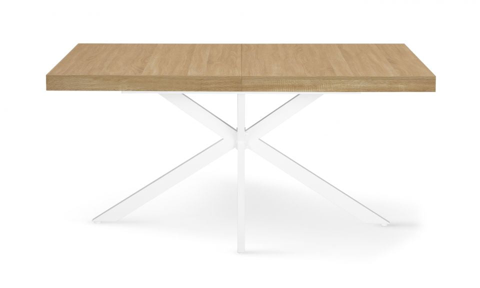 Table repas extensible Memphis 160-200cm plateau bois avec rangement intégré et pieds croisés blancs