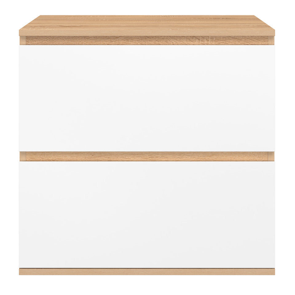 Meuble sous vasque suspendu Tom 2 tiroirs blanc et effet hêtre L60cm