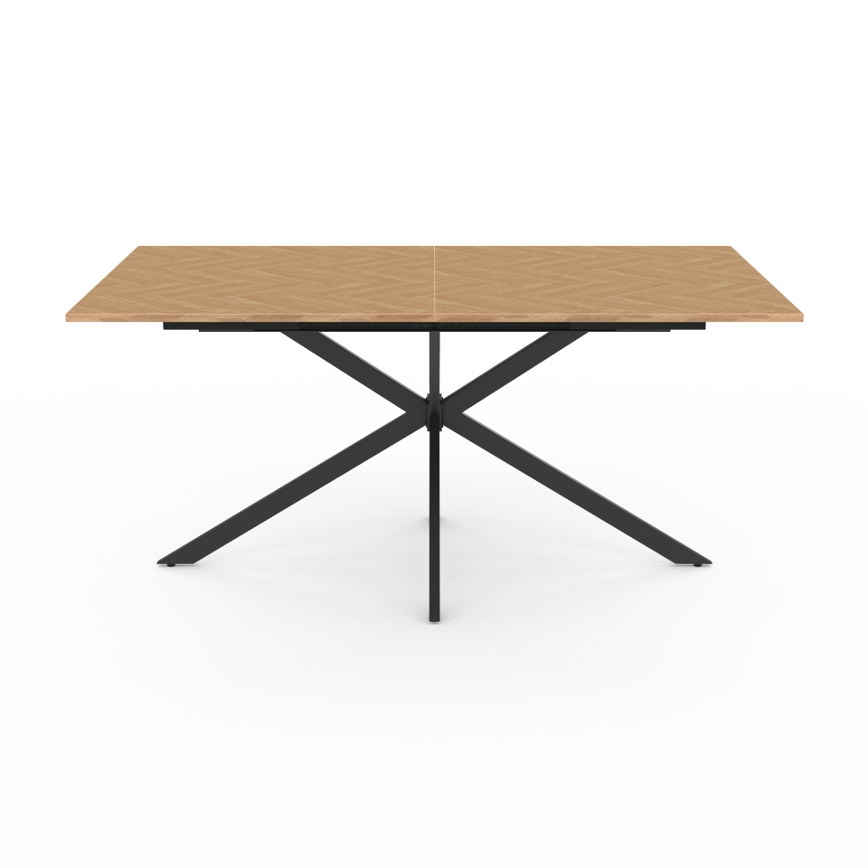Table repas Spider plateau extensible 160-200cm effet chevron et pieds croisés noirs