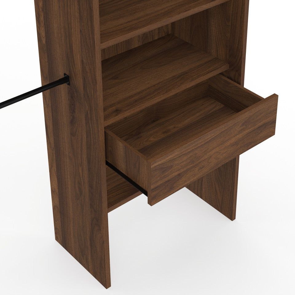 Dressing Aline extensible 120-170cm 1 colonne effet noyer