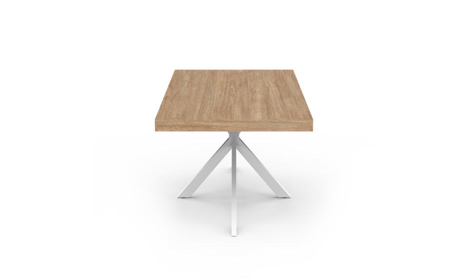 Table repas Brixton 160cm plateau bois et pieds croisés blancs