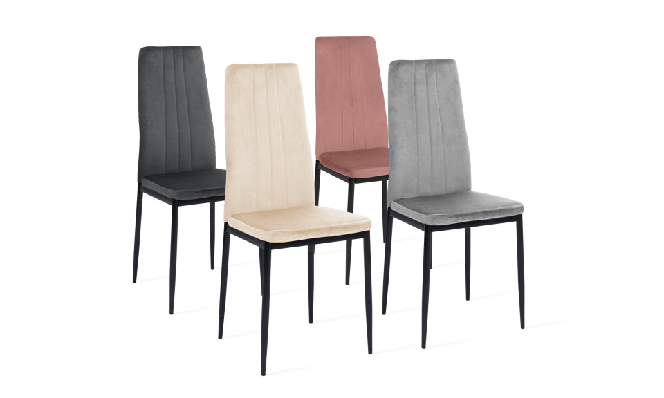 Chaises Jade en velours mix de couleurs : 1x crème, 1x rose, 1x gris clair et 1 gris foncé - lot de 4