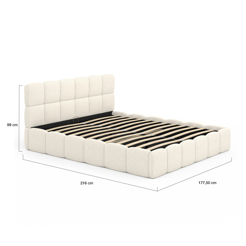 Lit coffre Bubble en tissu bouclette avec sommier et tête de lit 160x200cm