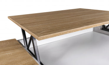 Table basse Elina avec plateau relevable et coffre latéral blanc et bois L110cm