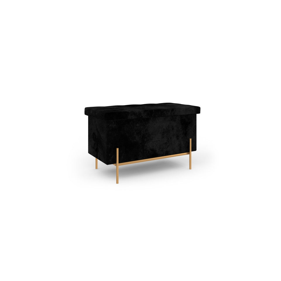 Banc coffre avec pieds dorés Loan en velours noir 76cm