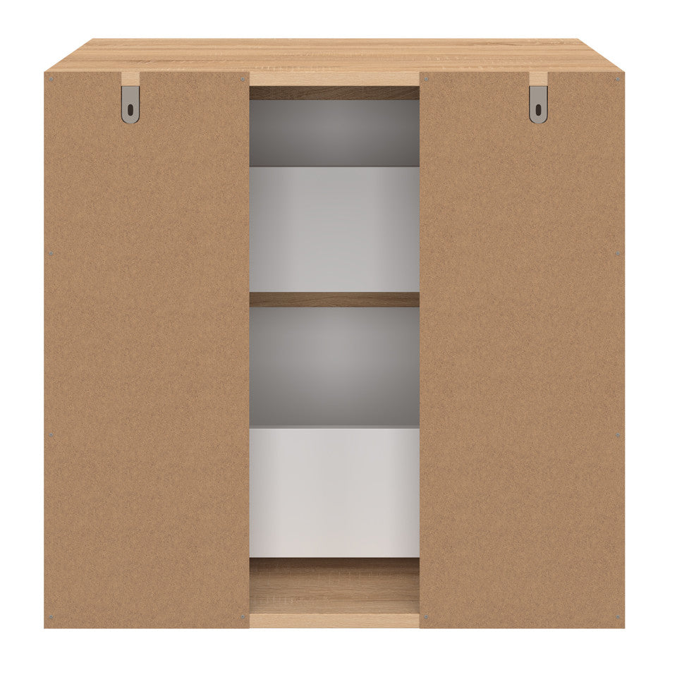 Meuble sous vasque suspendu Tom 2 tiroirs blanc et effet hêtre L60cm