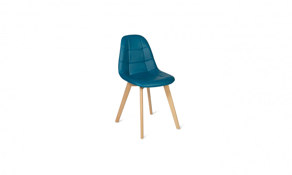 Chaises scandinaves Rafaela assise similicuir bleu canard - Lot de 4