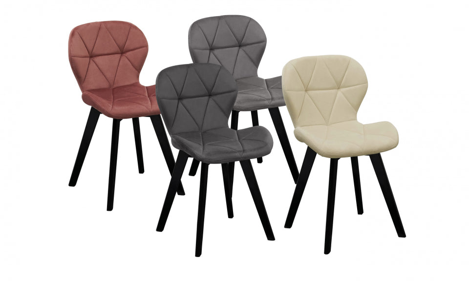 Chaises Daisy en velours mix de couleurs : 1x crème, 1x gris clair, 1x gris foncé et 1x rose - lot de 4