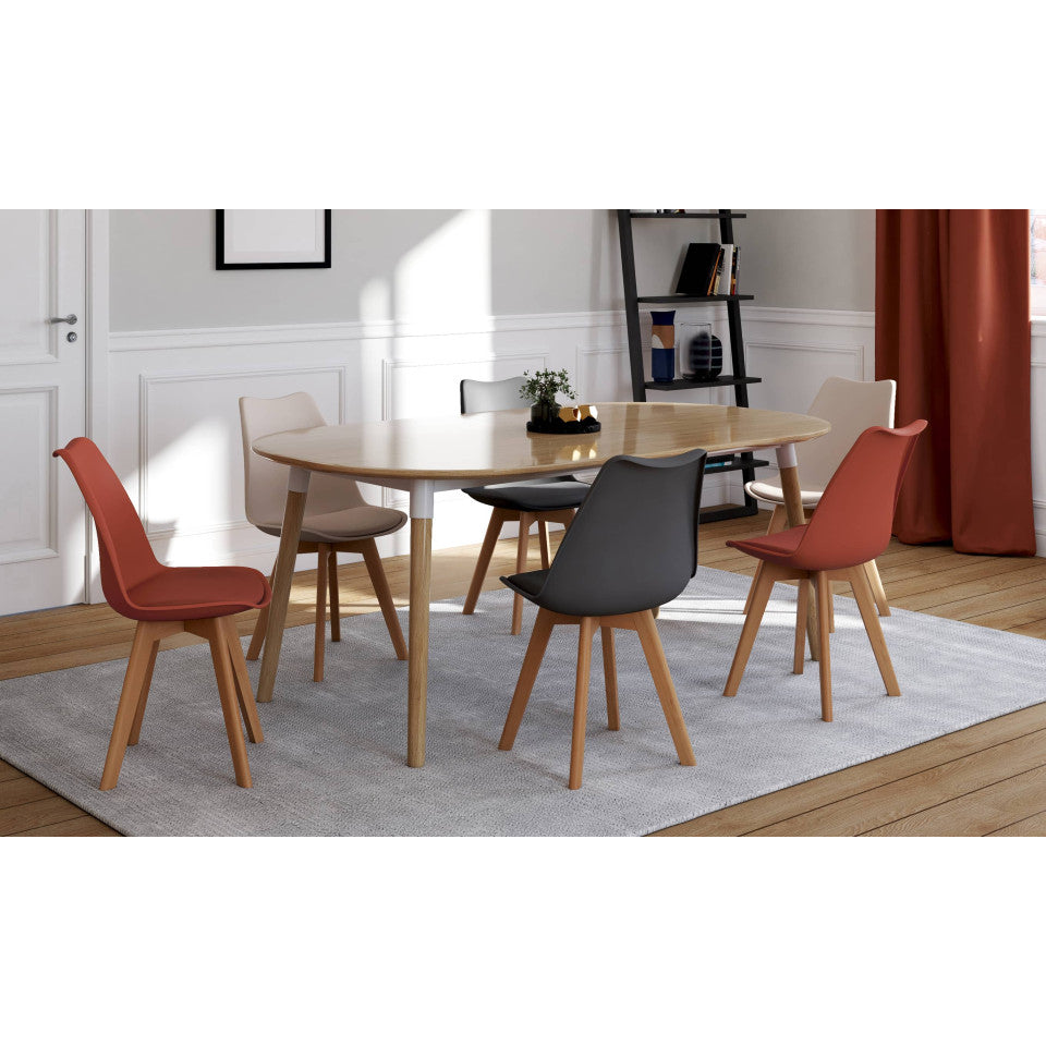 Chaises Nordia assise mix de couleurs : 2x beige, 2x gris foncé et 2x terracotta - lot de 6