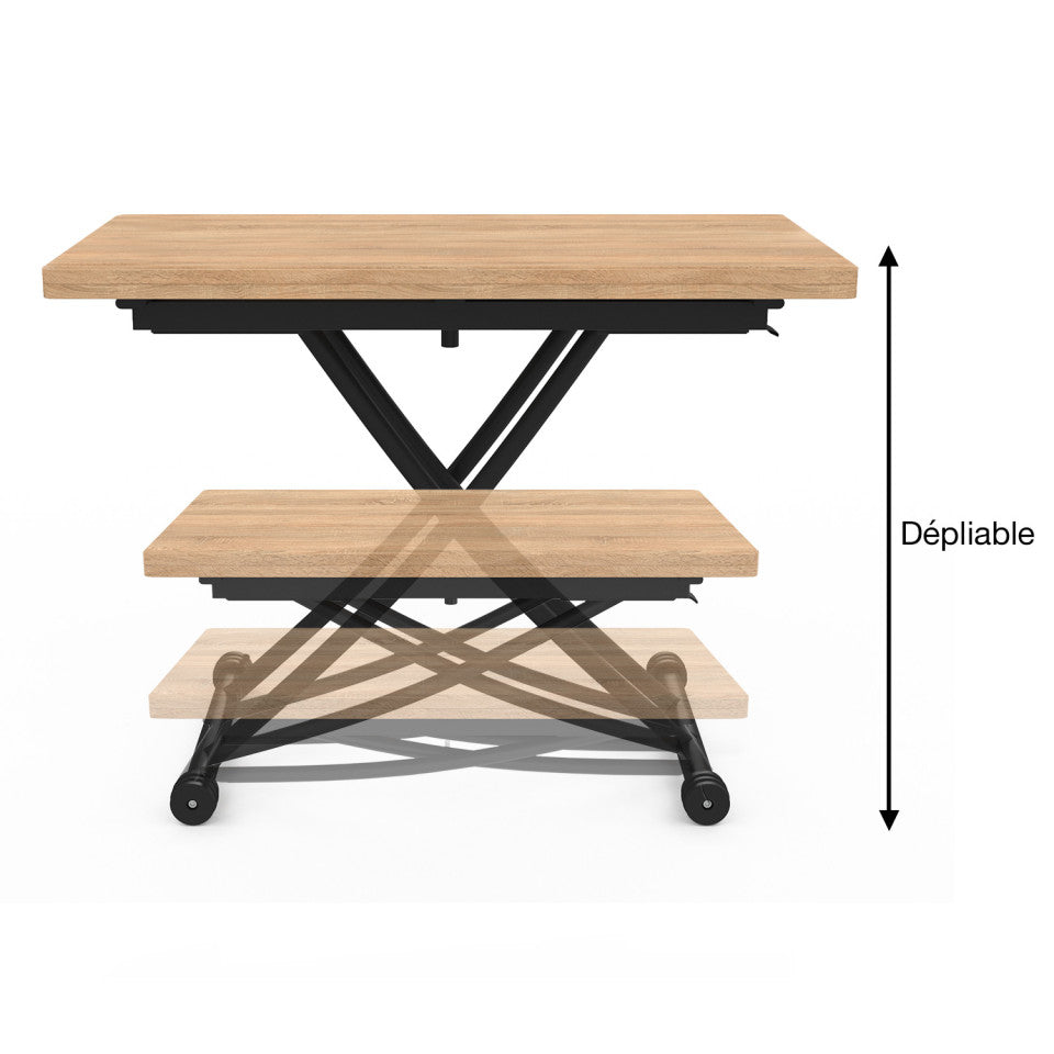 Table basse dinatoire Tribeca hauteur ajustable effet bois