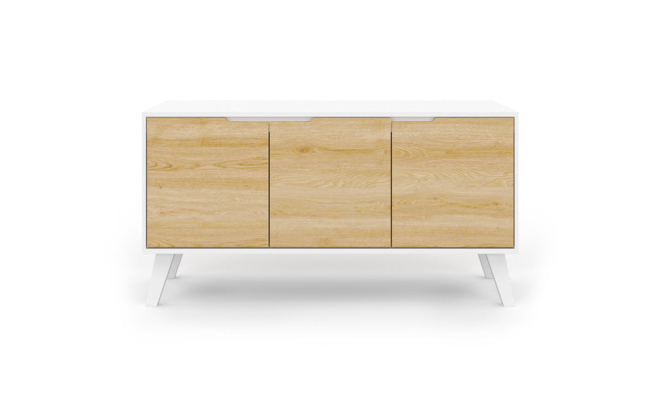 Buffet Vigo 3 portes blanc et bois L113cm