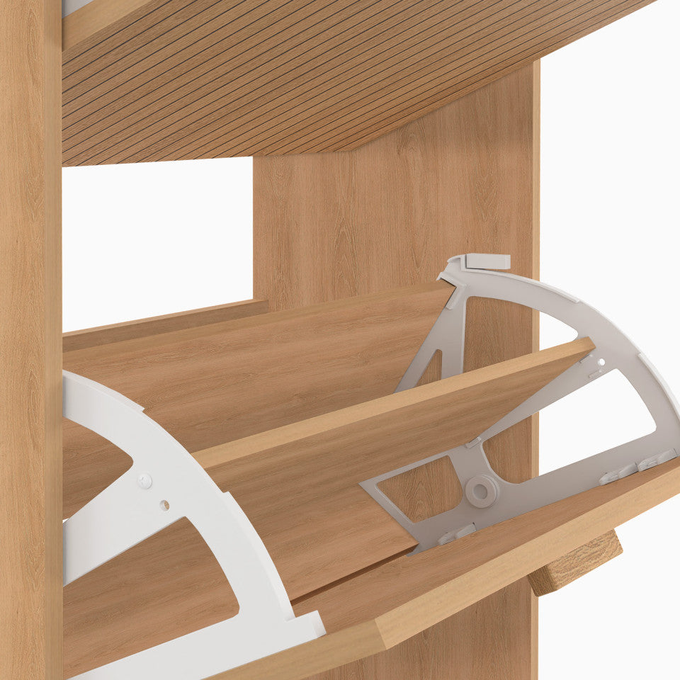 Meuble à chaussures Faustine 2 portes effet lattes - 12 paires