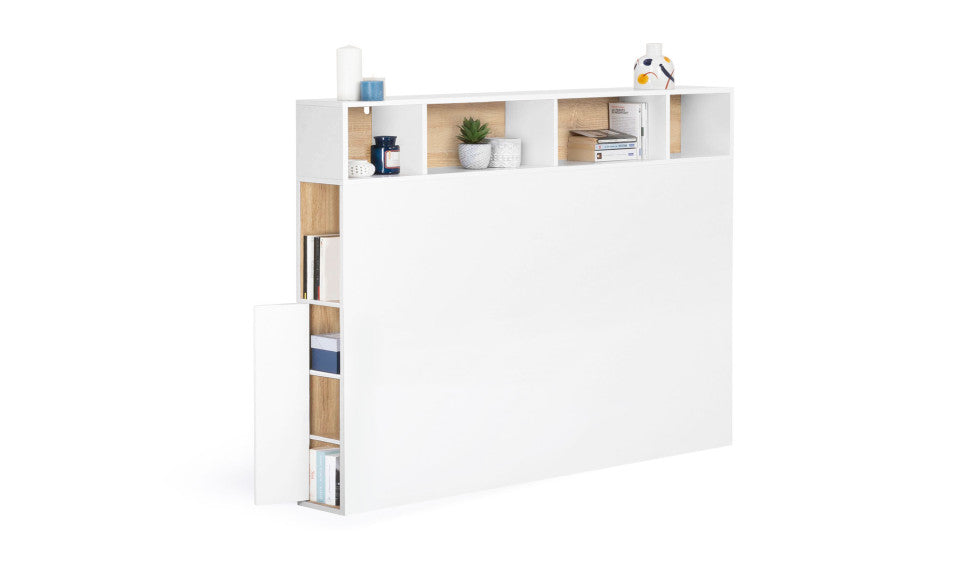 Tête de lit bois et blanche avec rangements 165cm