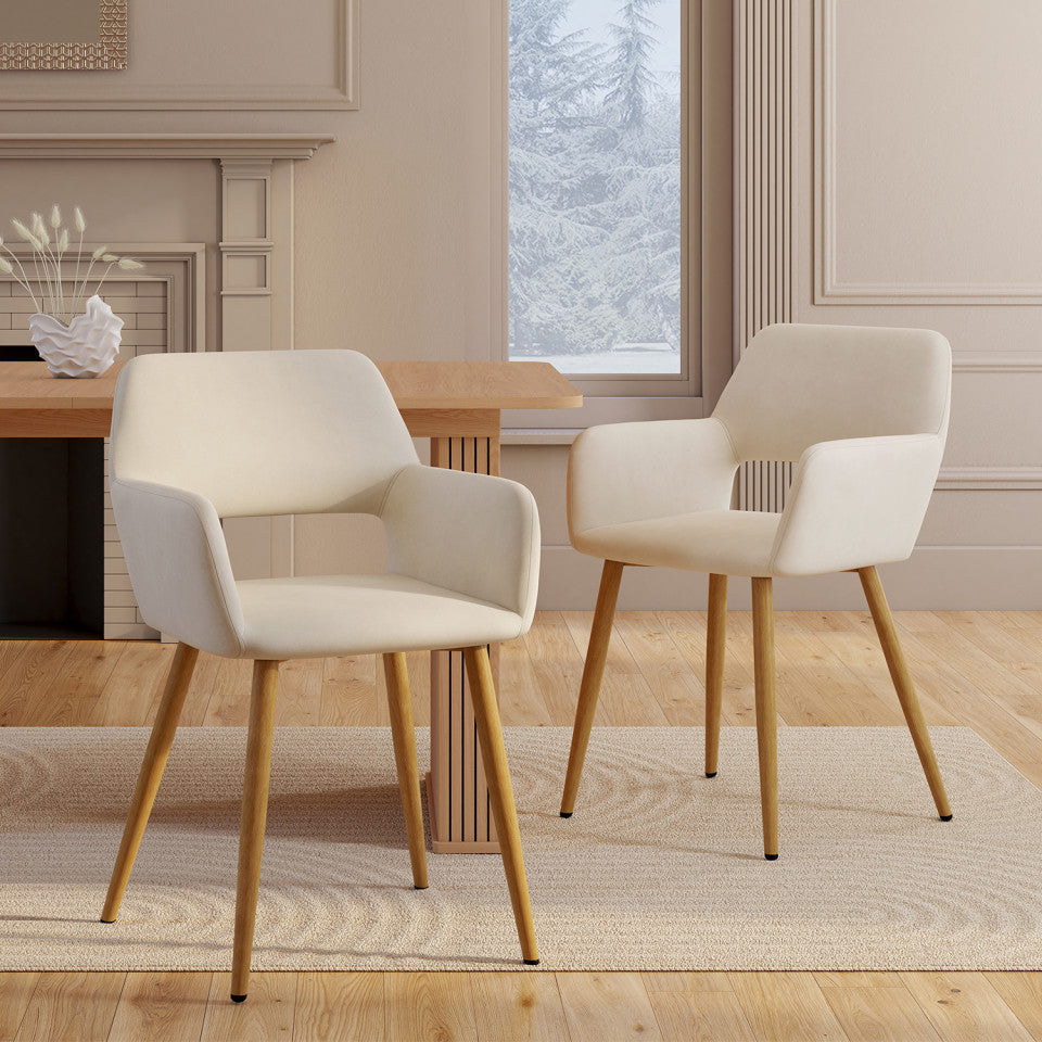 Chaises Heidi velours beige pieds bois - lot de 2