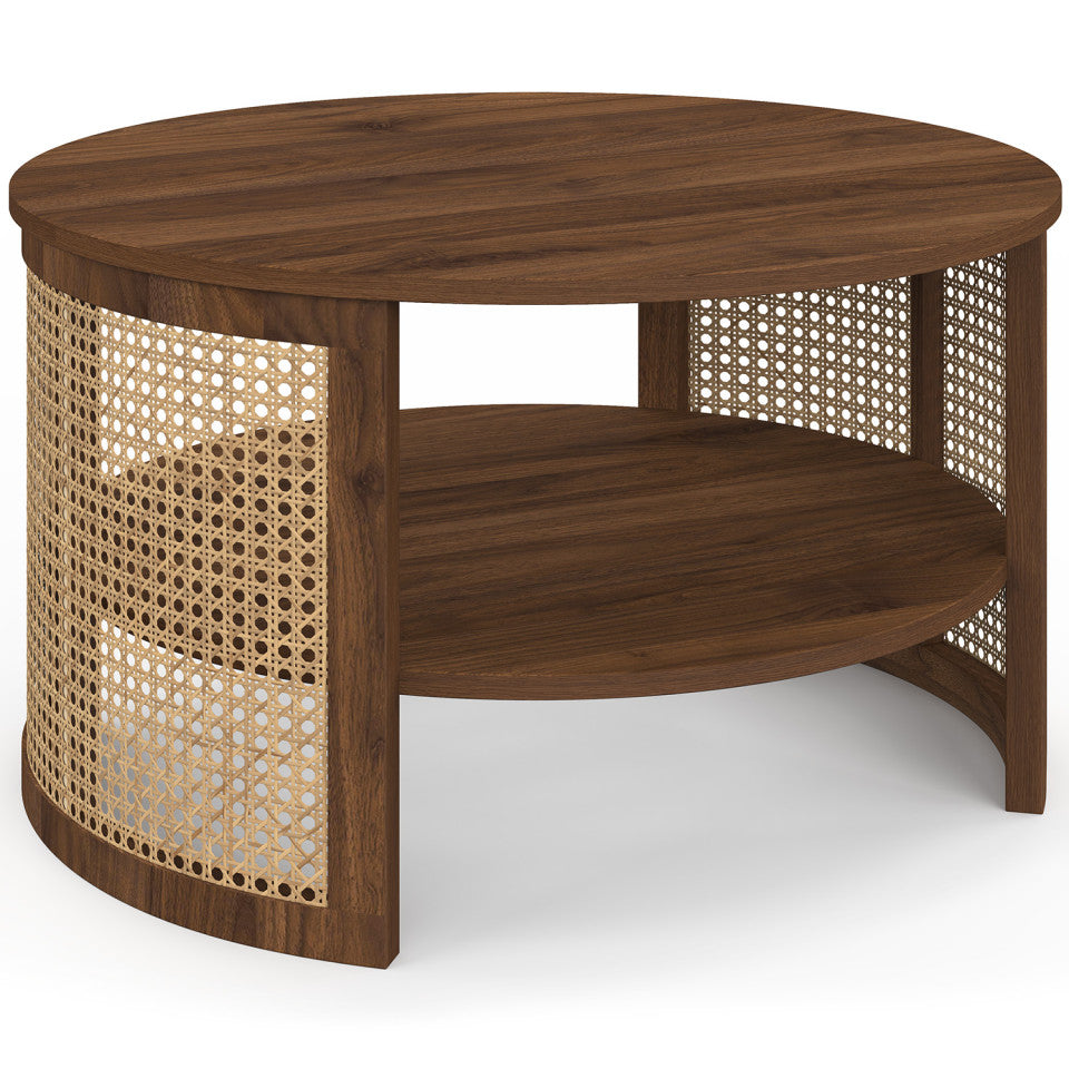 Table basse ronde Eve cannage effet noyer Ø70cm