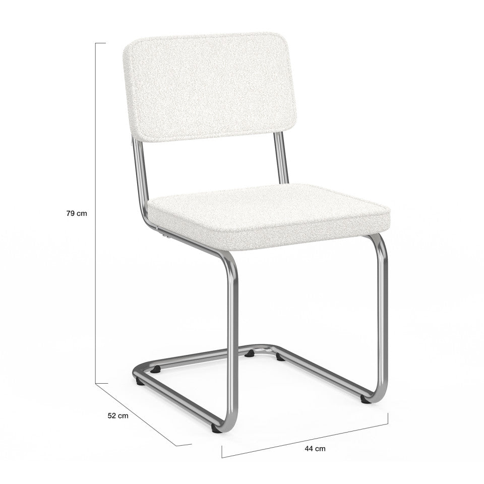 Chaises Naya en bouclette crème et pied métal cantilever - lot de 4