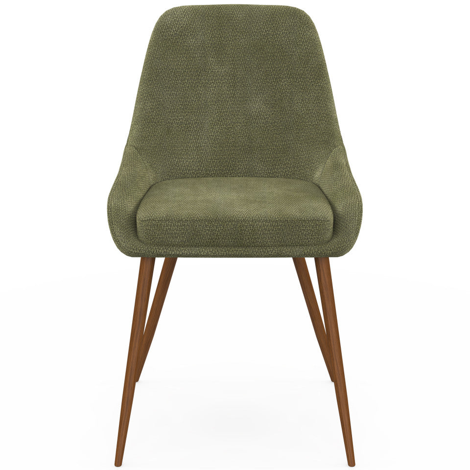 Chaises Olivia velours chenille vert pieds métal effet noyer - lot de 4