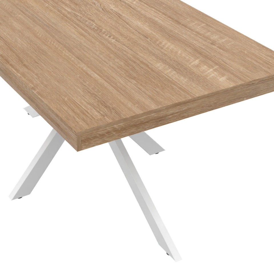 Table repas Brixton 160cm plateau bois et pieds croisés blancs