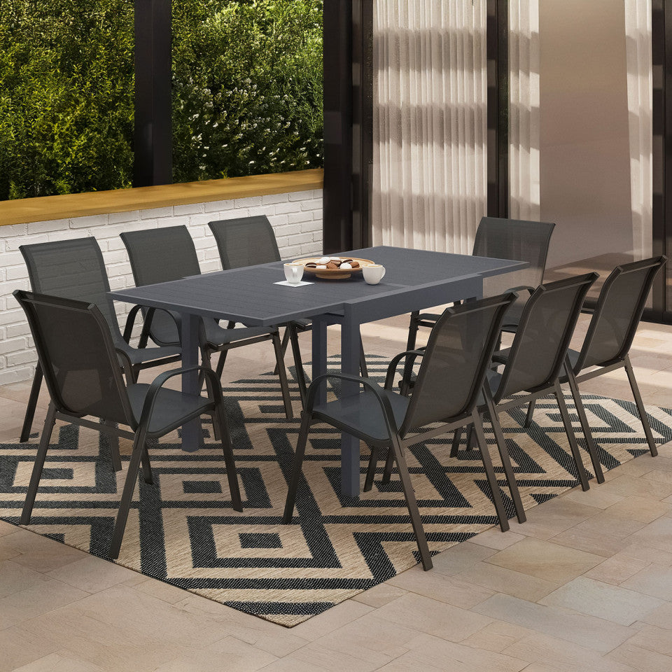 Ensemble repas extensible 8 places en polywood gris