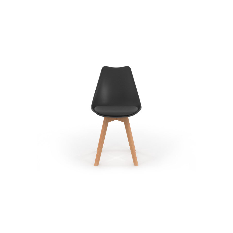 Chaises Nordia assise noire et pieds bois - lot de 4