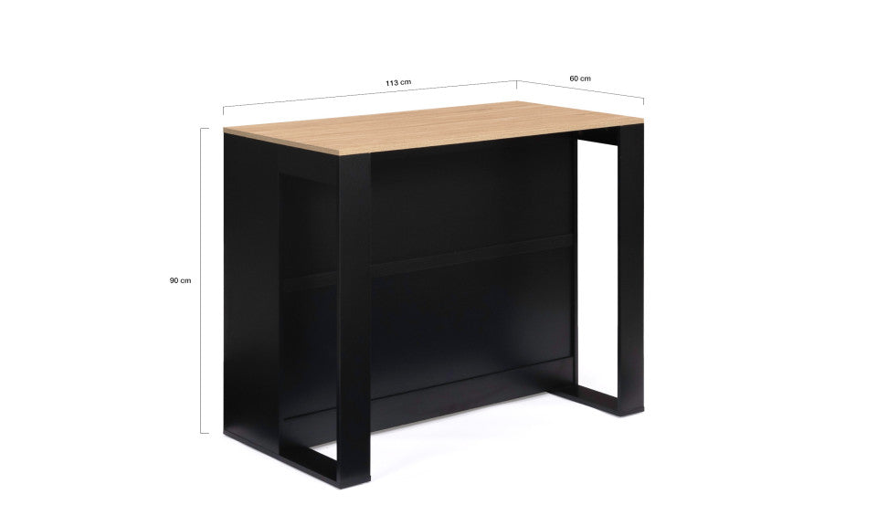 Ilot central de cuisine Nino L 113cm bois et noir avec rangements