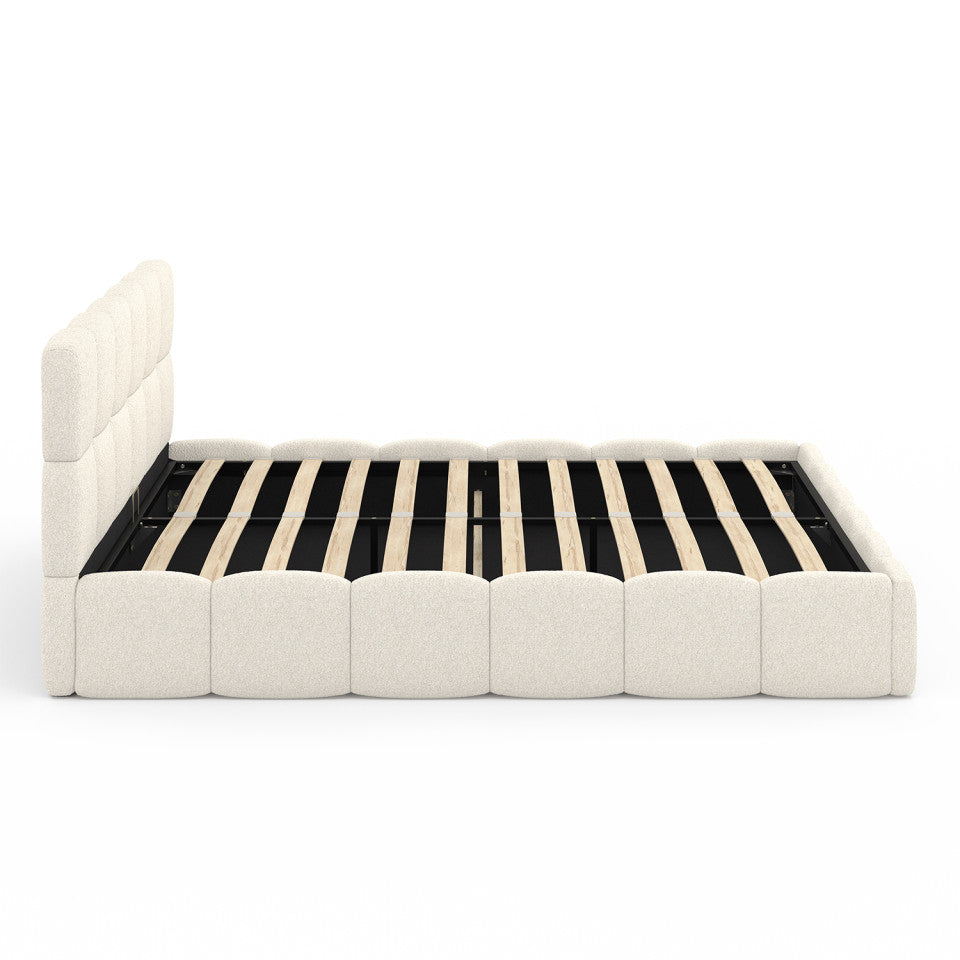 Lit coffre Bubble en tissu bouclette avec sommier et tête de lit 160x200cm
