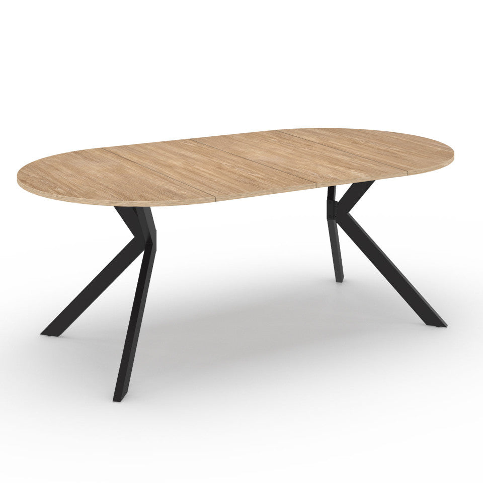 Table repas Spider plateau extensible 110-200cm rond bois et pieds croisés noirs