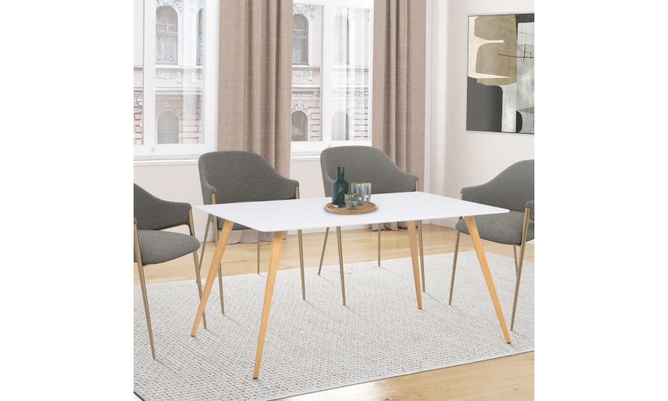 Table repas Sally 120cm plateau blanc et pieds effet bois