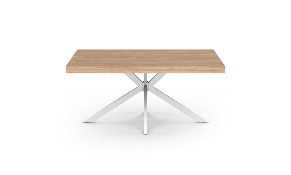 Table repas Brixton 160cm plateau bois et pieds croisés blancs