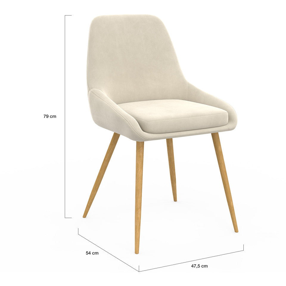 Chaises Olivia velours crème pieds métal effet bois - lot de 4
