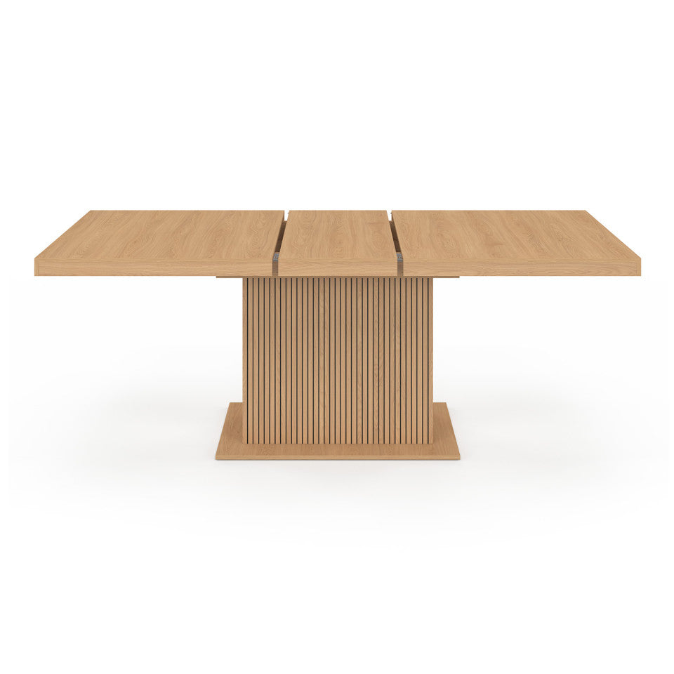 Table à manger extensible Faustine bois et pied lattes avec rangement intégré 160-200cm