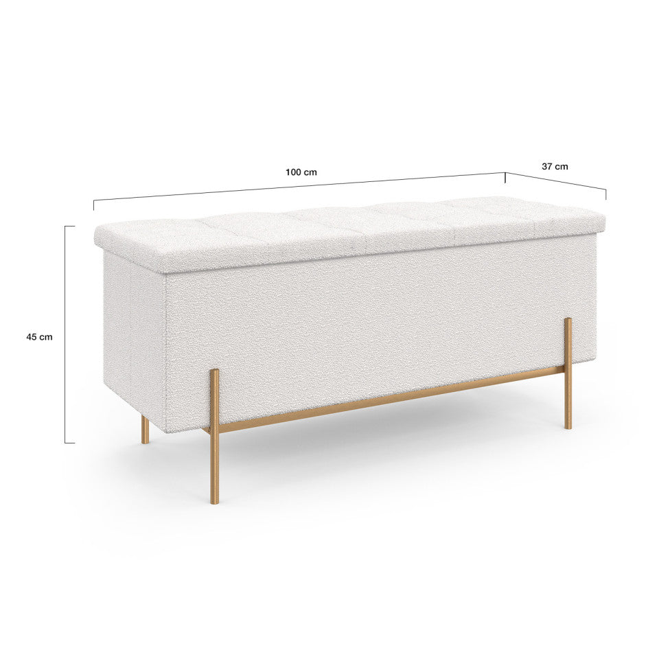 Banc coffre Loan en bouclette blanche et pieds noirs 100cm