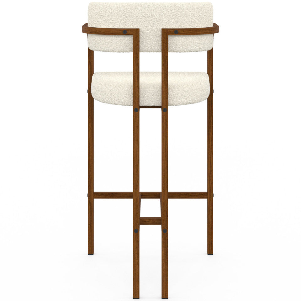 Tabourets de bar Elsa bouclette blanche pieds effet noyer - lot de 4