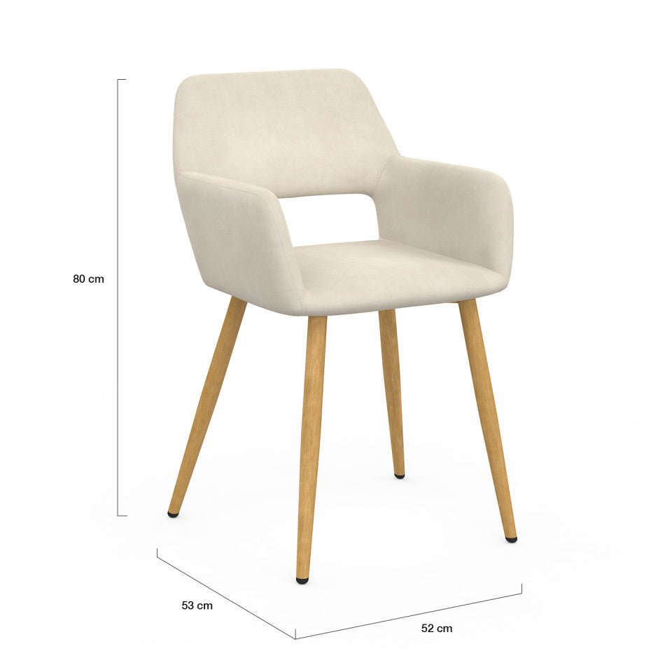 Chaises Heidi velours beige pieds bois - lot de 2