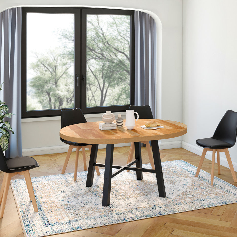 Table repas Mathilde plateau extensible 110-150cm bois et pieds noirs