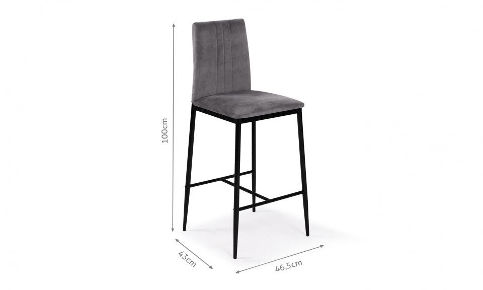 Tabourets de bar glam Jade en velours gris foncé - lot de 2