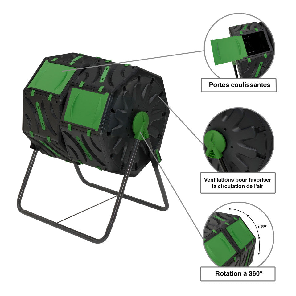 Bac de compostage rotatif double compartiments 140L