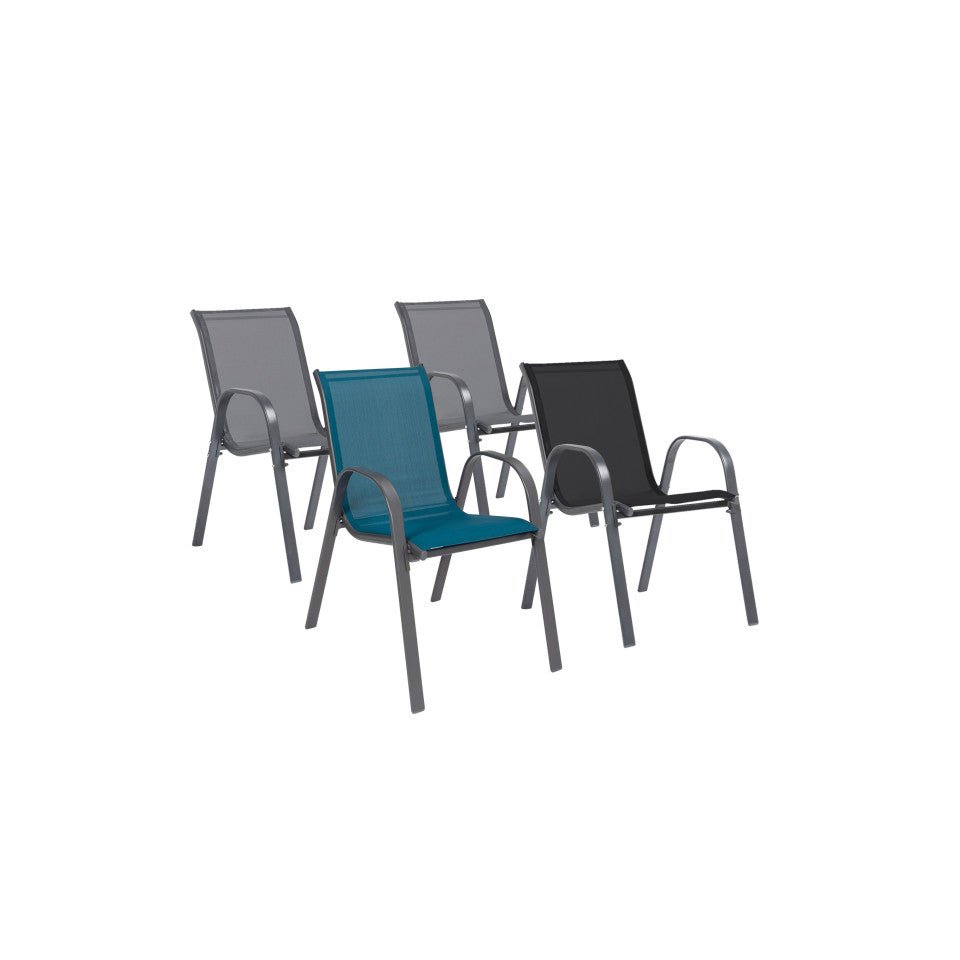 Chaises de jardin empilables en textilène mix de couleurs (gris, gris clair, bleu canard, noir) - lot de 4