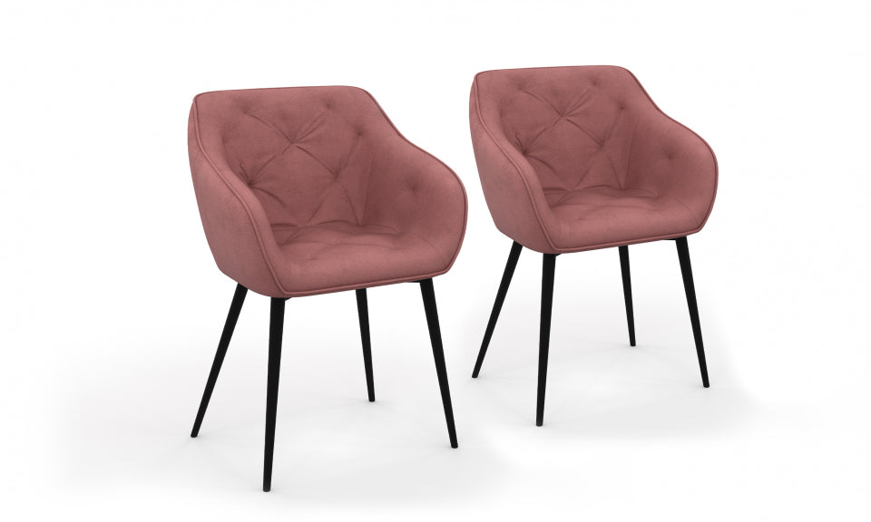 Chaises avec accoudoirs Julia en velours rose et pieds métal - lot de 2