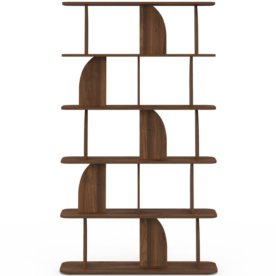 Etagère Japandi asymétrique 5 niveaux effet noyer
