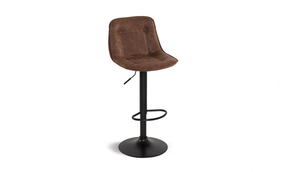 Tabourets de bar Brooklyn assise effet cuir vieilli marron et pieds métal - lot de 2