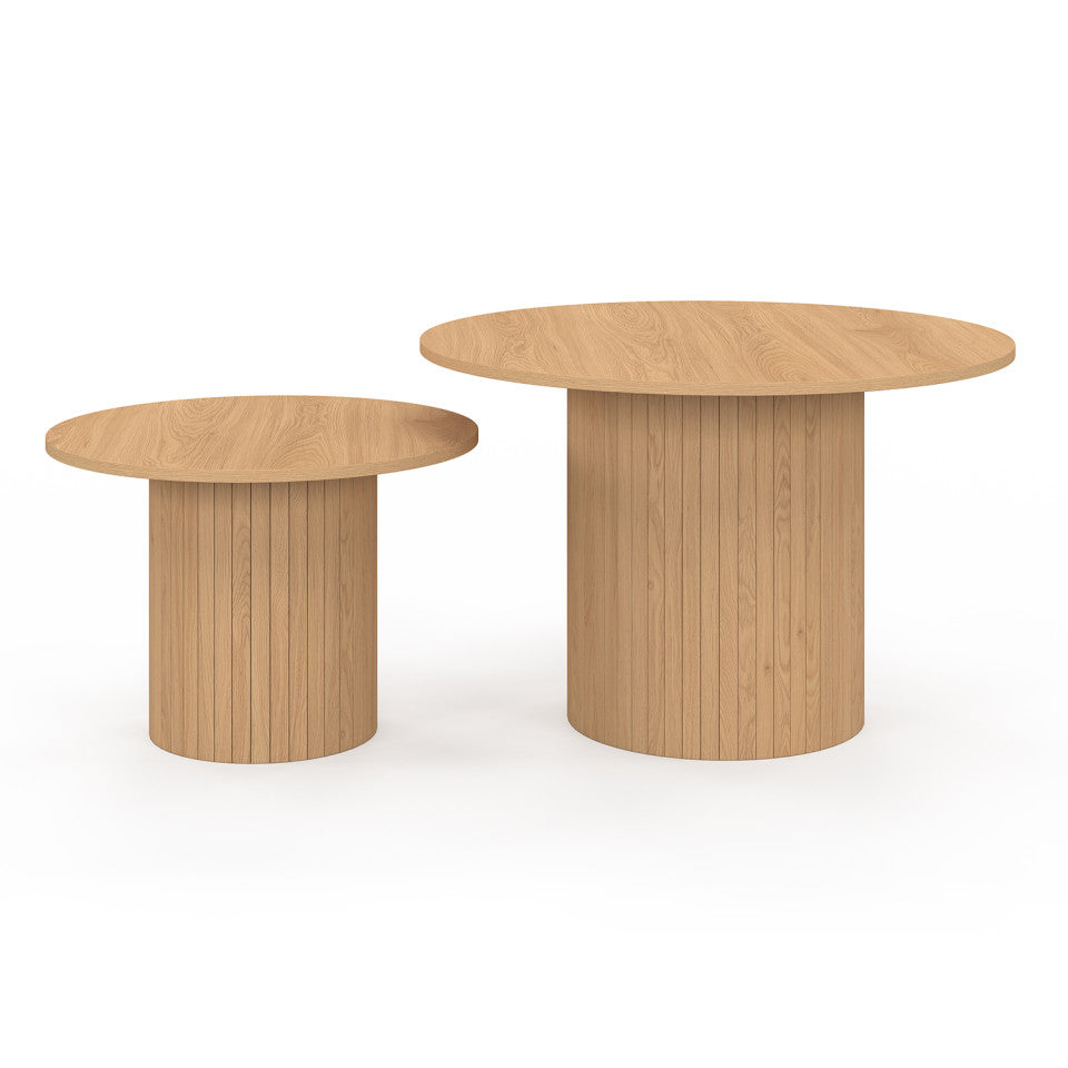 Tables basses rondes gigognes Alvar bois et pieds lattes - lot de 2