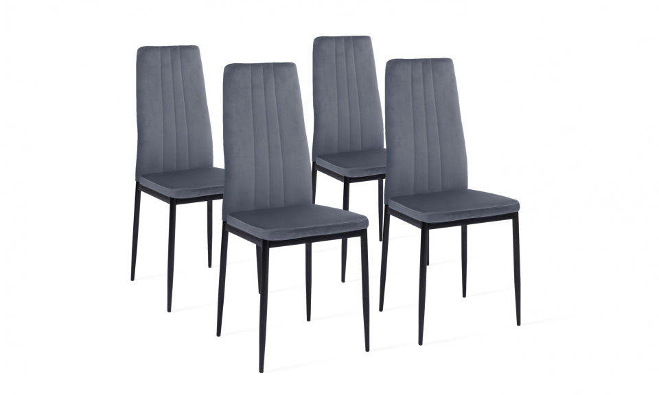 Chaises Jade en velours gris clair et pieds noirs - lot de 4