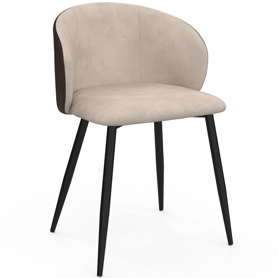 Chaises Léona bi-matière taupe et marron pieds métal noirs - lot de 2
