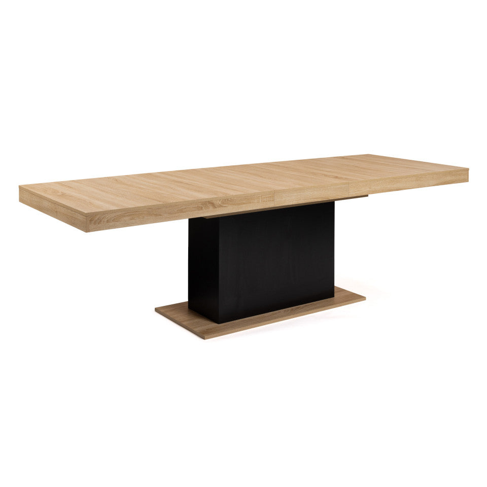 Table repas extensible Tania 200-250cm plateau bois et pieds central noir