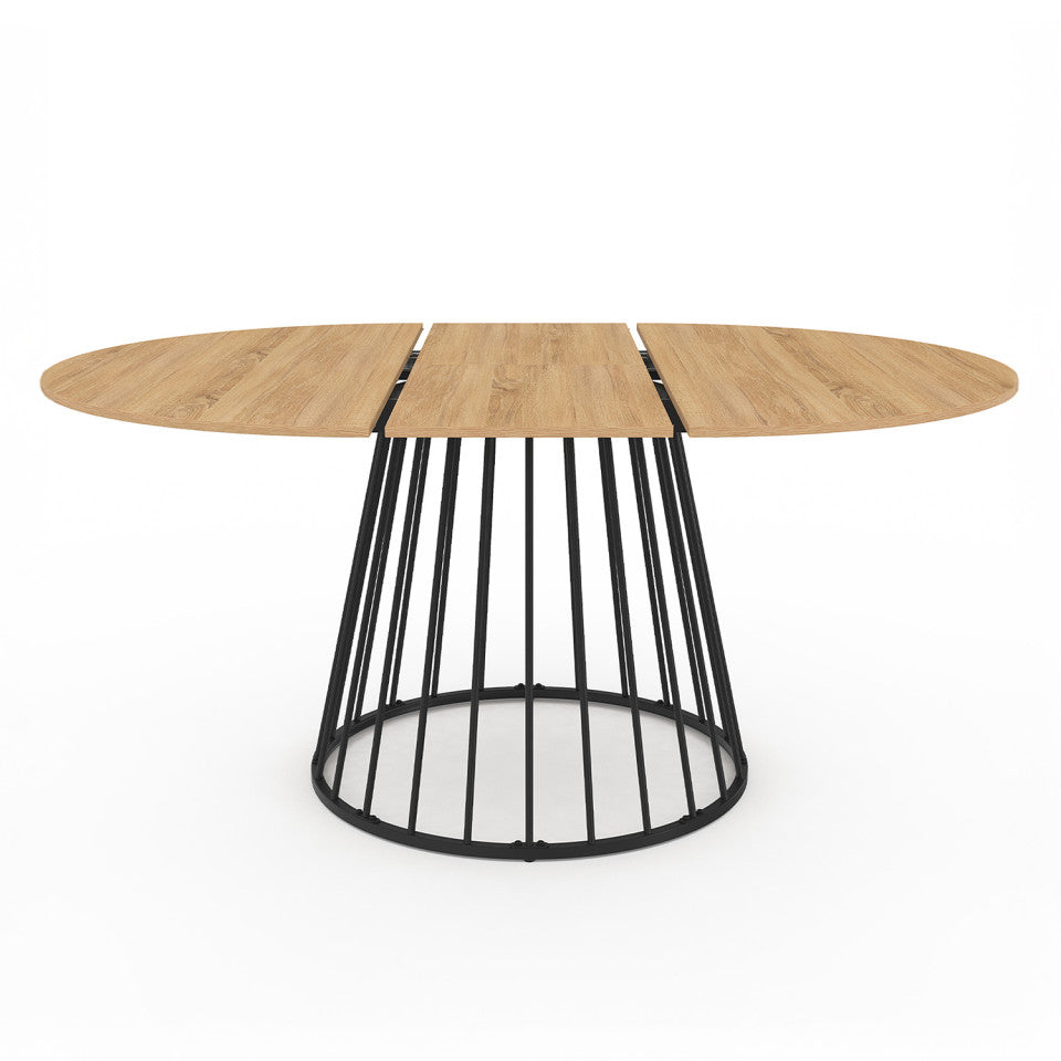 Table repas Adelle plateau rond extensible 110-150cm et pied filaire noir