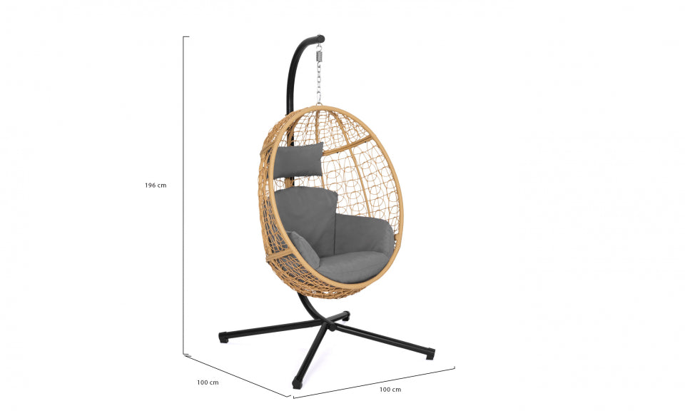 Fauteuil œuf suspendu osier avec coussin intégré beige