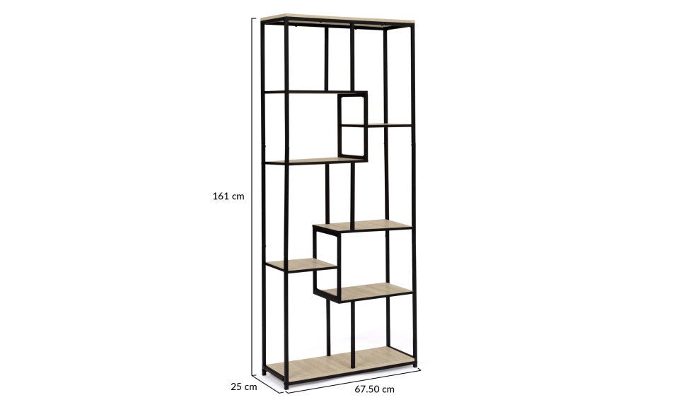 Etagère bibliothèque Memphis asymétrique 6 niveaux en métal et bois