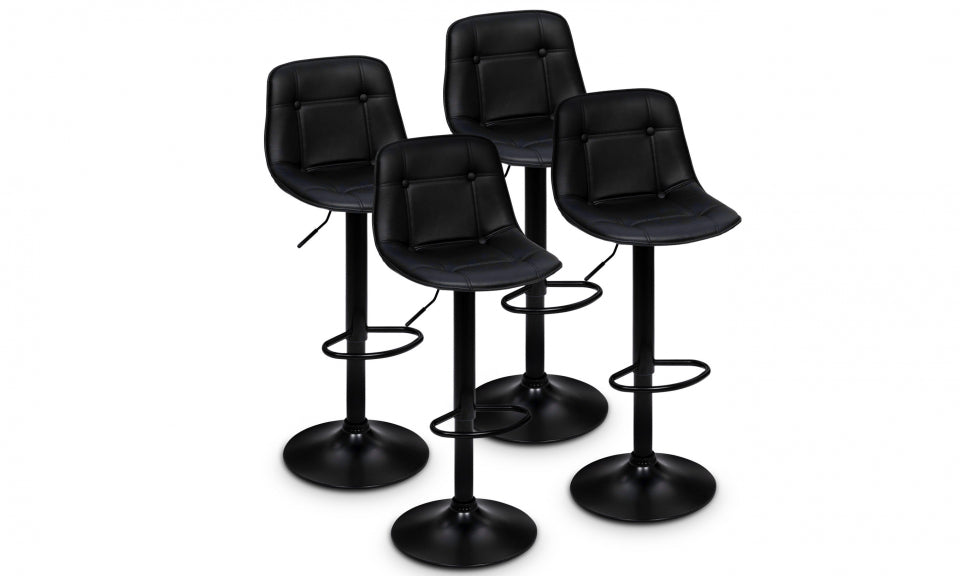 Tabourets de bar Brooklyn assise effet cuir vieilli noir et pieds métal - lot de 4