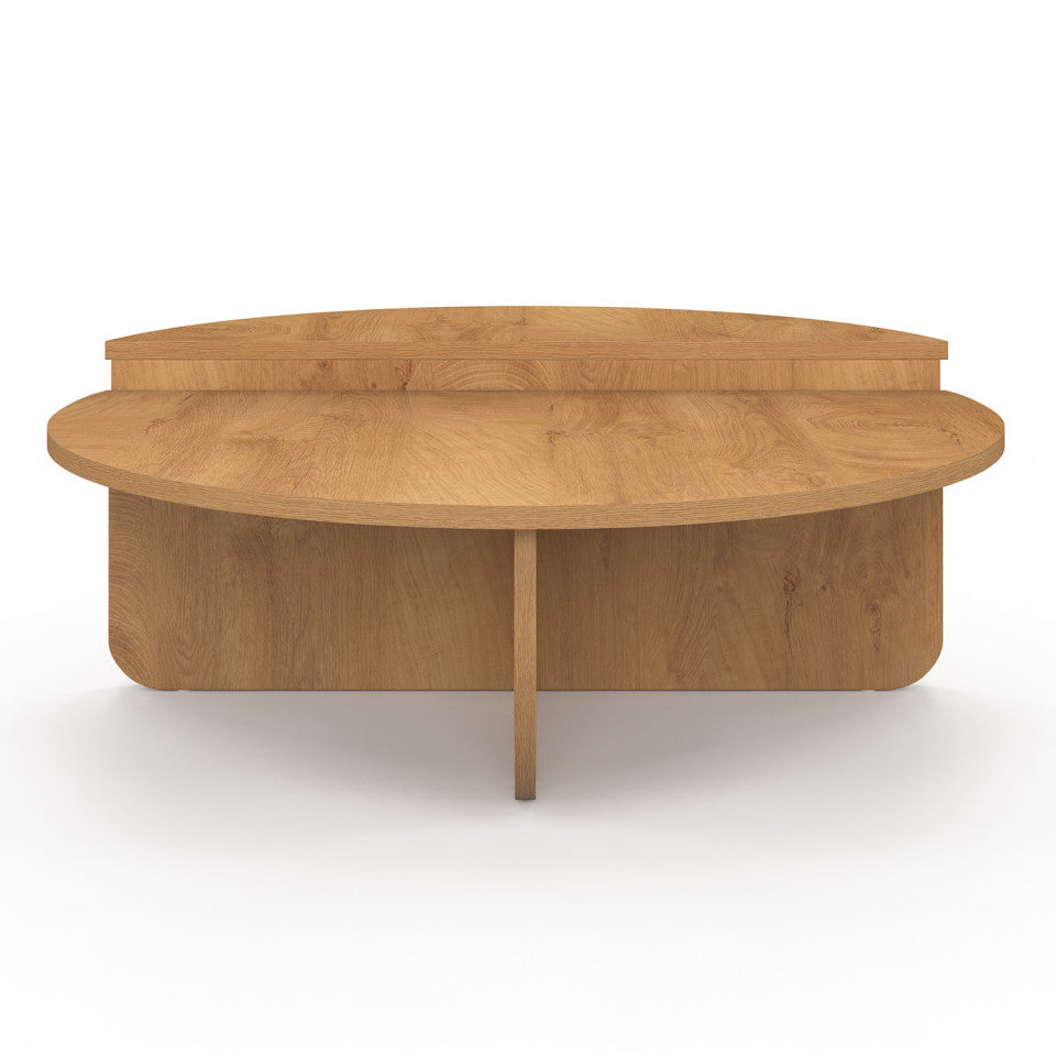 Tables basses rondes asymétriques effet bois